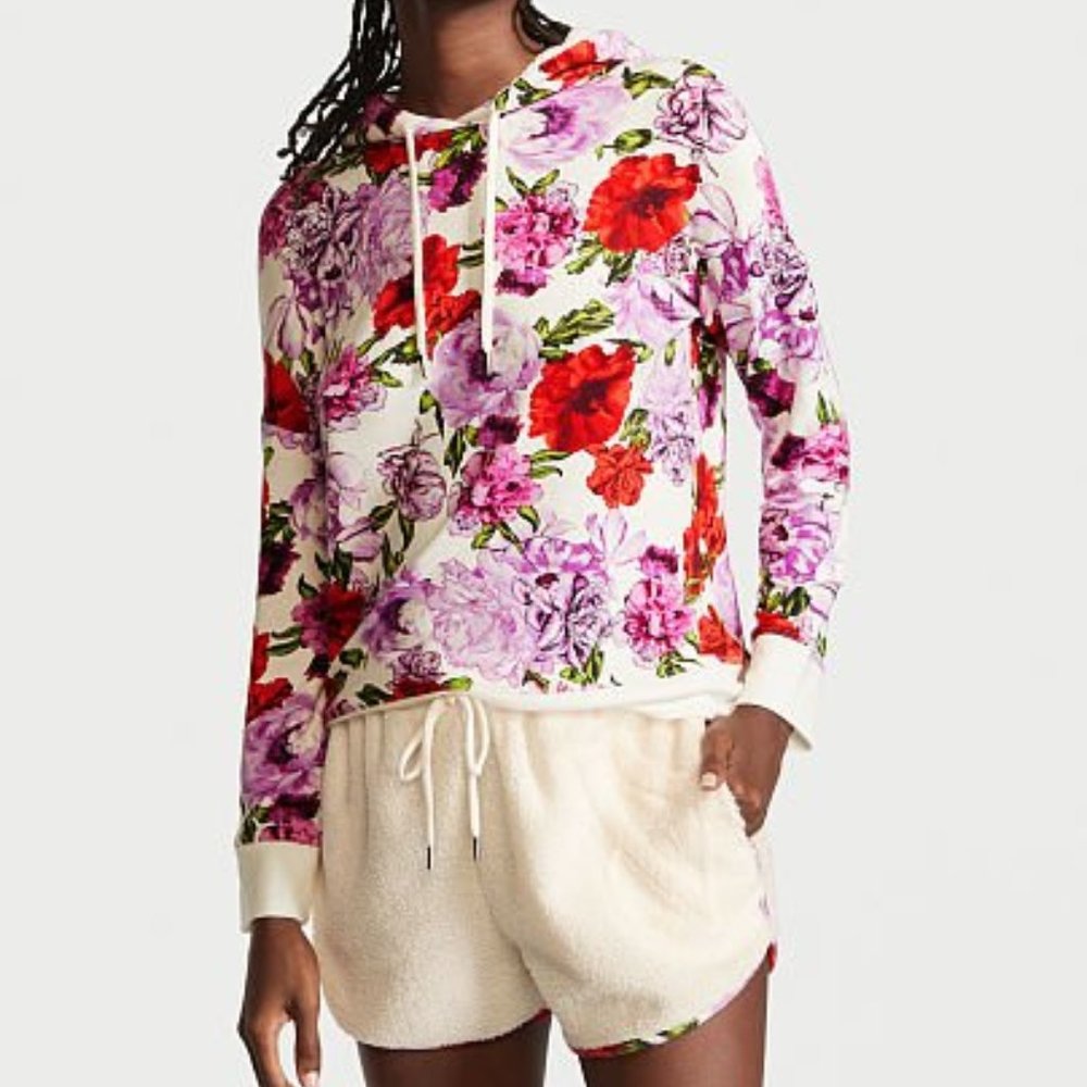 VS Modal Terry Hoodie & Short Set with Plush Fleece Trim - Small